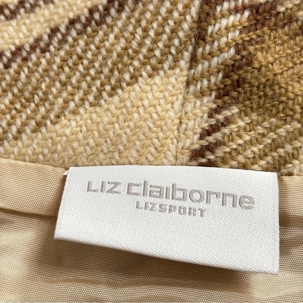 Liz Claiborne 100% Wool Wrap Skirt Size 14 Plaid Brown & Beige Lined Classic - Picture 8 of 16